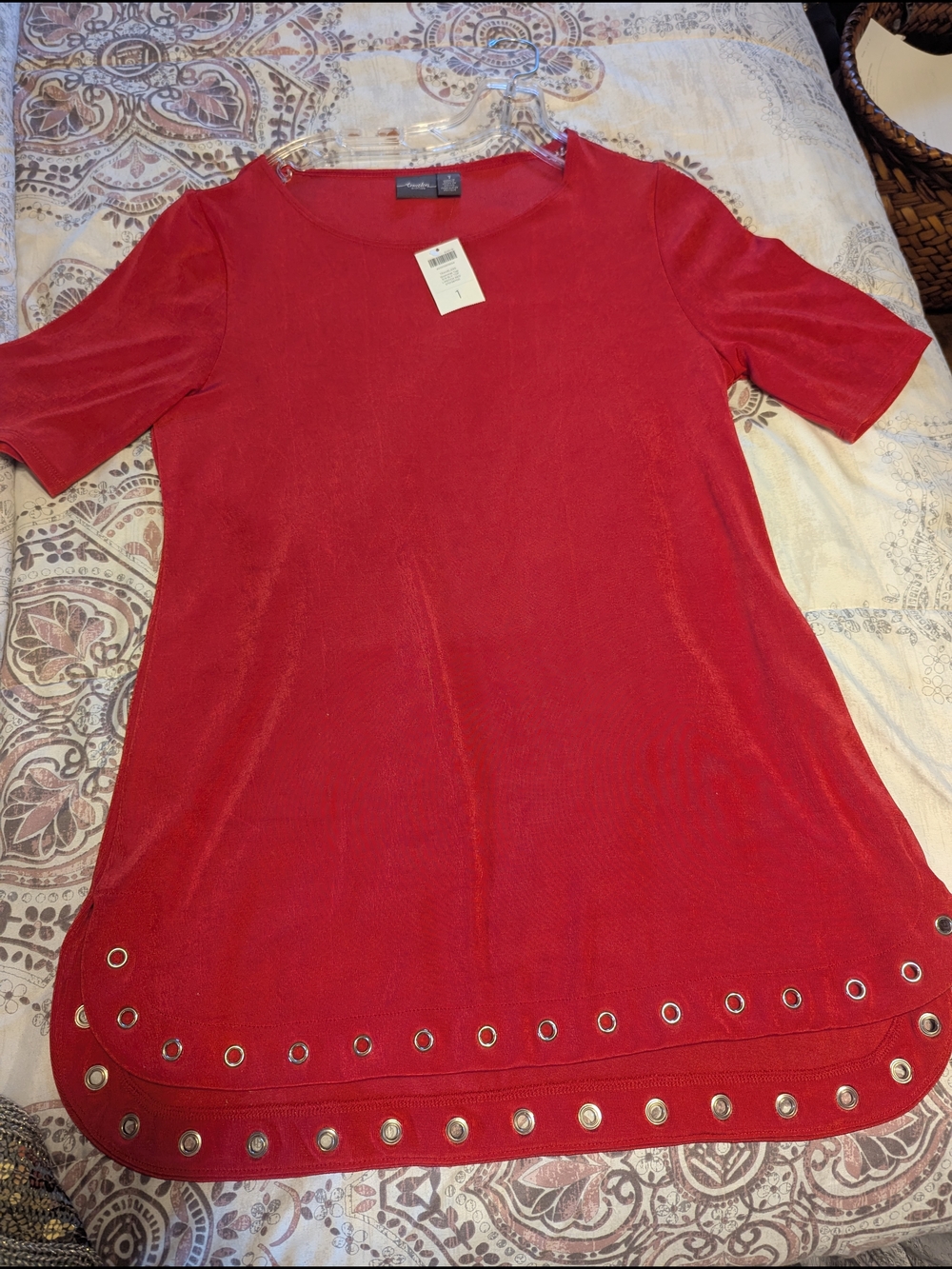 Brand New Women’s Red Short-Sleeve Tunic with Eyelet Hem